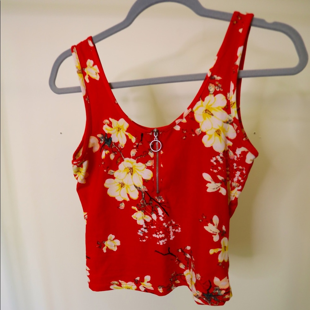 Red Rue21 floral crop tank